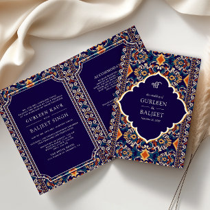 Donkerblauw Geel Ikat All in One Sikh Huwelijk