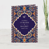 Donkerblauw Geel Ikat All in One Sikh Huwelijk (Voorkant)