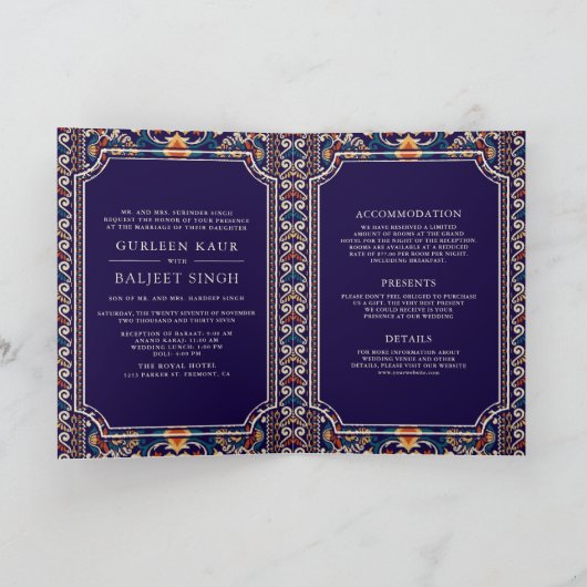 Donkerblauw geel Ikat All in One Sikh Wedding (Binnen)