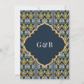 Donkerblauw Geel Ikat Anand Karaj Sikh bruiloft Kaart (Achterkant)