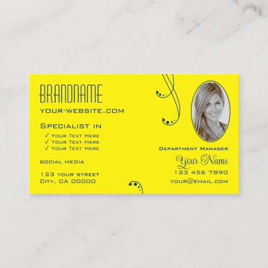 Donkerblauw Geel  met Monogram en Foto Visitekaartje (Achterkant)