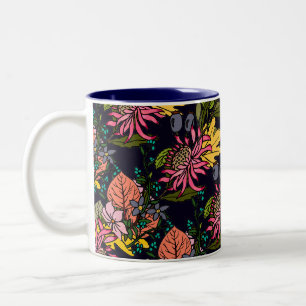 Donkerblauw-gele paasbloemkarton met twee tonen tweekleurige koffiemok