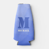 Donkerblauw geometrisch maaspatroon Monogram Flesjeskoeler (Voorkant)