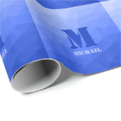 Donkerblauw geometrisch meshpatroon Monogram Cadeaupapier (Rol Hoek)