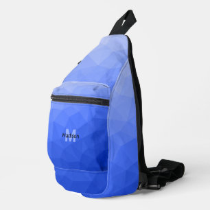 Donkerblauw geometrisch meshpatroon Monogram Sling Bag