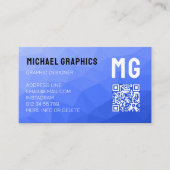 Donkerblauw geometrisch meshpatroon QR-code Monogr Visitekaartje (Voorkant)