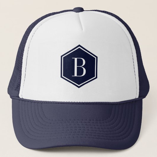 Donkerblauw geometrisch octagon Monogram Trucker Pet (Voorkant)