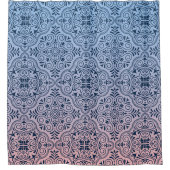 Donkerblauw geometrisch patroon op roze & blauw douchegordijn (Voorkant)