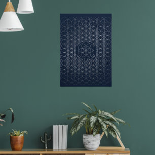 Donkerblauw geometrisch stermotief kunstposter poster