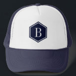 Donkerblauw Geometrische octagon Monogram Trucker Pet<br><div class="desc">Elegant eenvoudig donkerblauw geometrisch octagonvorm met aanpasbaar monogram.</div>