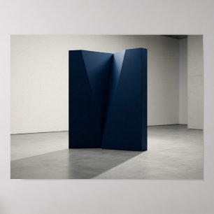 Donkerblauw Geplooid Monoliet Minimalistische Wand Poster