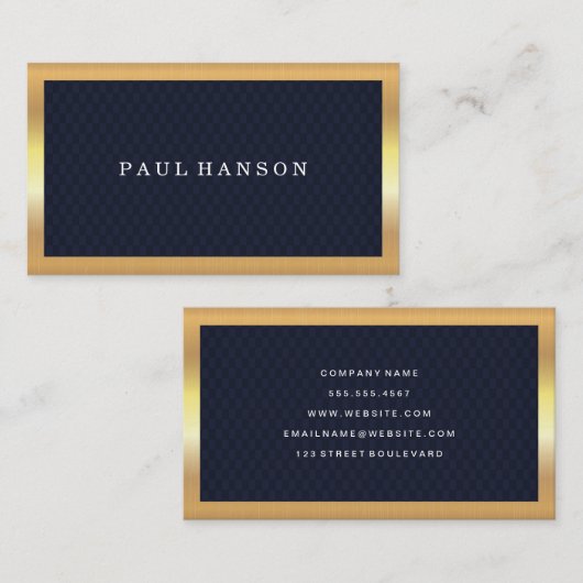 Donkerblauw geruit | Goud Lijst Metallic Visitekaartje (Voorkant / Achterkant)