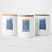 Donkerblauw geruit sudderpot set etiket (Flessen)