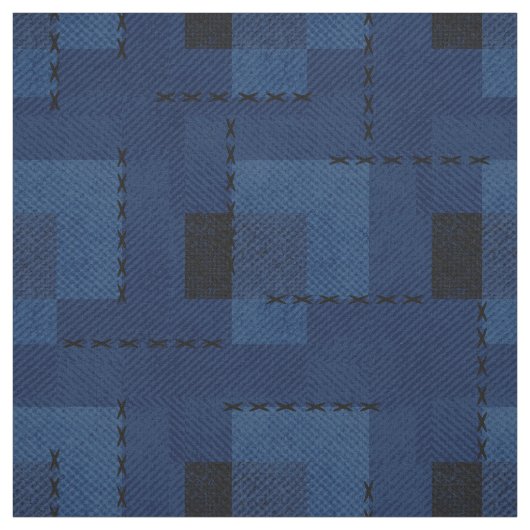 Donkerblauw gestructureerde geometrie stof (Swatch)