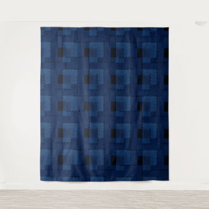 Donkerblauw gestructureerde geometrie wandkleed