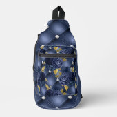 DONKERBLAUW GETUFTE LOOK PATROON EN BLOEMEN SLING BAG (Voorkant)