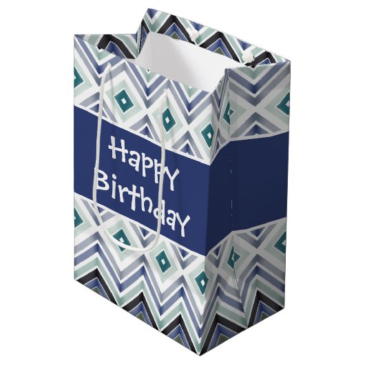 Donkerblauw gevarieerd medium cadeauzakje (Voorkant Gekanteld)