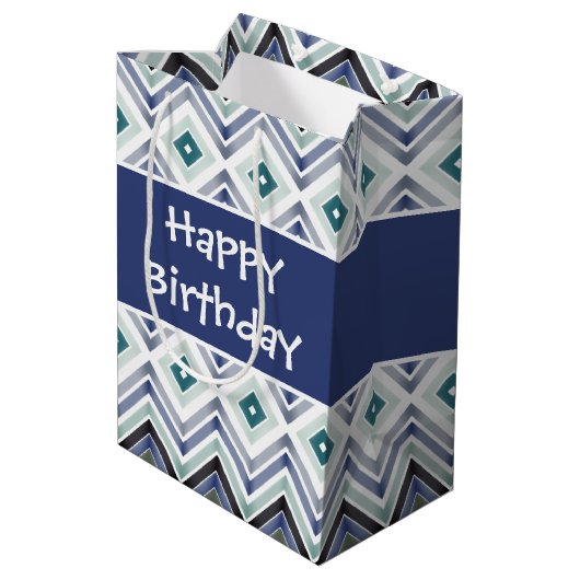 Donkerblauw gevarieerd medium cadeauzakje (Achterkant Gekanteld)