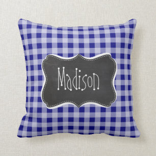 Donkerblauw Gingham; Chalkboard uiterlijk Kussen