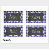 Donkerblauw Gingham;  krijtbord look Rechthoekige Sticker (Vel)