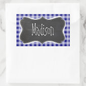 Donkerblauw Gingham;  krijtbord look Rechthoekige Sticker (Tas)