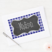 Donkerblauw Gingham;  krijtbord look Rechthoekige Sticker (Envelop)