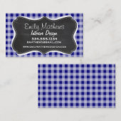 Donkerblauw Gingham;  krijtbord look Visitekaartje (Voorkant / Achterkant)
