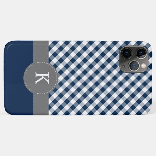 Donkerblauw Gingham Pattern - aangepast monogram Case-Mate iPhone Case (Achterkant (horizontaal))