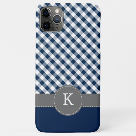 Donkerblauw Gingham Pattern - aangepast monogram Case-Mate iPhone Case (Achterkant)