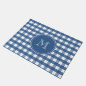 Donkerblauw Gingham Plaid Monogram Welkom Deurmat (Schuin)
