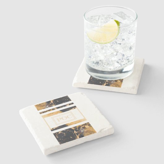 Donkerblauw goud Abstract monogram Stenen Onderzetter (Zijkant)