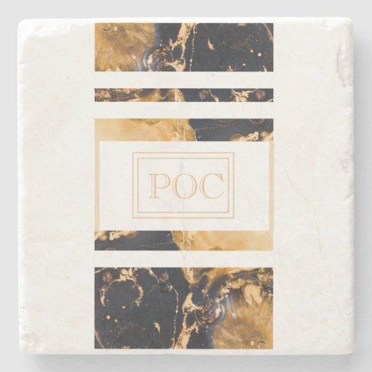 Donkerblauw goud Abstract monogram Stenen Onderzetter (Voorkant)