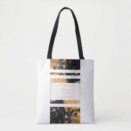 Donkerblauw goud Abstract monogram Tote Bag