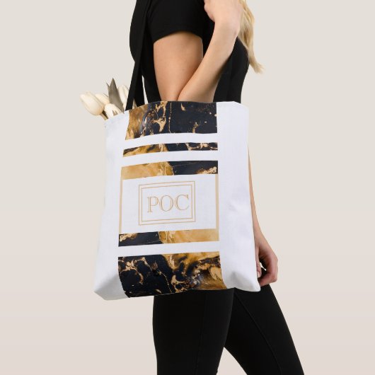 Donkerblauw goud Abstract monogram Tote Bag (Dichtbij)