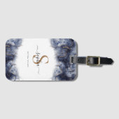 Donkerblauw Goud Agaat Geode Monogram Script Bagagelabel (Voorkant (horizontaal))