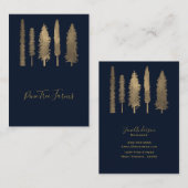 Donkerblauw & Goud Bos Bosachtige Bomen Rustiek Visitekaartje (Voorkant / Achterkant)