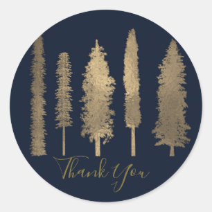 Donkerblauw & Goud Bosrijk Houten Landelijk Favori Ronde Sticker