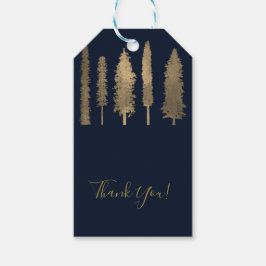 Donkerblauw & Goud Bosrijke Bomen Rustieke Favor Cadeaulabel