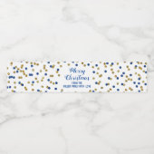 Donkerblauw Goud Confetti Custom Merry Christmas Waterfles Etiket (Enkel label)
