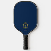 Donkerblauw goud Crest V monogram Pickleball Paddle (Voorkant)