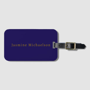 Donkerblauw & Goud Cute Minimalistisch Eigen Naam Bagagelabel
