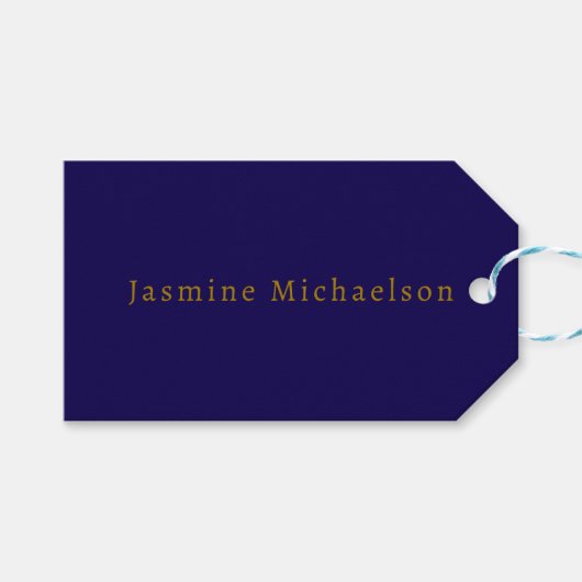 Donkerblauw & Goud Cute Minimalistisch Eigen Naam Cadeaulabel (Voorkant (Horizontaal))