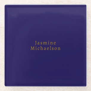 Donkerblauw & Goud Cute Minimalistisch Eigen Naam Glazen Onderzetter