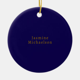 Donkerblauw & Goud Cute Minimalistisch Eigen Naam Keramisch Ornament