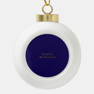 Donkerblauw & Goud Cute Minimalistisch Eigen Naam Keramische Bal Ornament