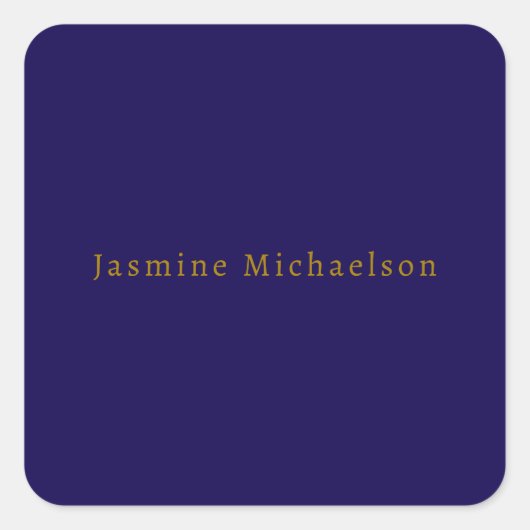 Donkerblauw & Goud Cute Minimalistisch Eigen Naam Vierkante Sticker (Voorkant)