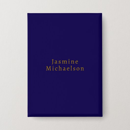 Donkerblauw & Goud Cute Minimalistische Eigen Naam Button (Voorkant)