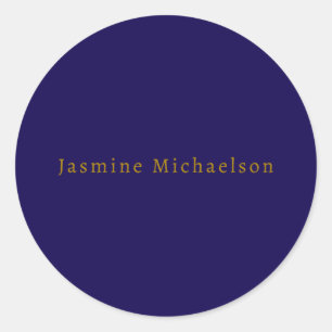 Donkerblauw & Goud Cute Minimalistische Eigen Naam Ronde Sticker