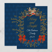 Donkerblauw Goud Elegant Vrolijk & Helder Kerstmis Feestdagenkaart (Voorkant / Achterkant)