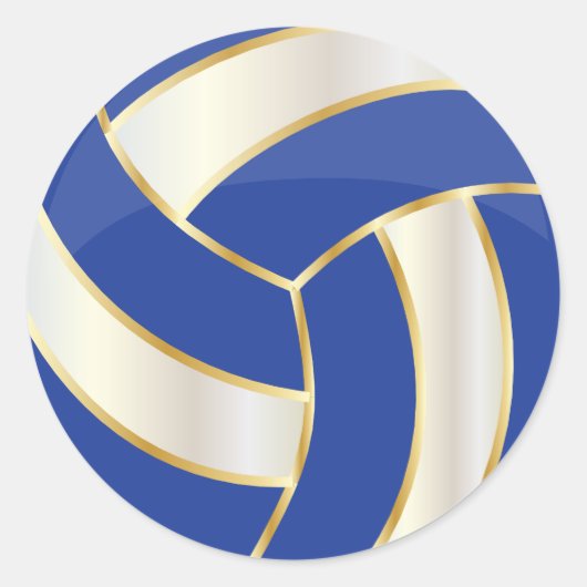 Donkerblauw, Goud en Wit Volleybal Ronde Sticker (Voorkant)